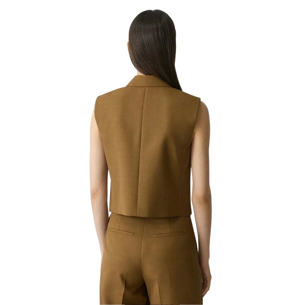 Theory Double-Breasted Vest in City Twill Dark Bronze Women size 4 NWT $295